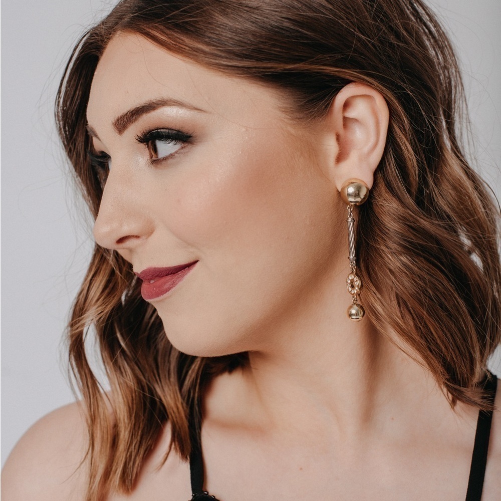 Vintage Gold & Silver drop earrings with little crystal stone details